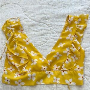 Bardot Yellow Ruffled Sleeveless Crop Tank Top